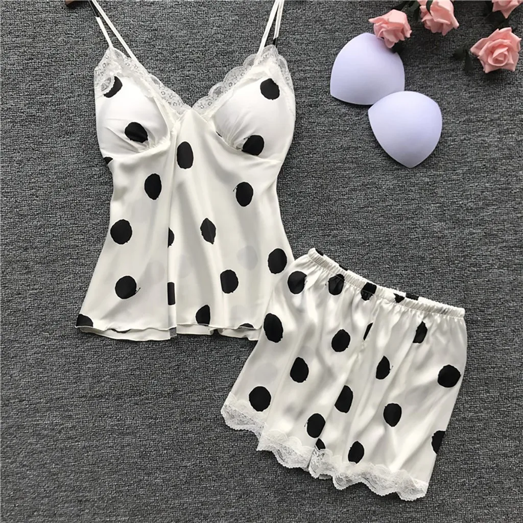 Women's Pajama Sets 2021 Lace Satin Nightwear Dot Print Lingerie V-Neck Stretch Sleepwear Menina Sexy Home Wear Pajamas Mujer
Women's Pajama Sets 2021 Lace Satin Nightwear Dot Print Lingerie V-Neck Stretch Sleepwear Menina Sexy Home Wear Pajamas Mujer
