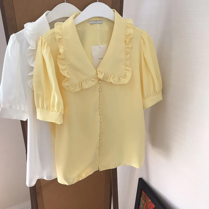 Blouse Women Sweet Solid Peter Pan Collar Short Sleeve Ladies Blusa Shirts Spring 2021 Fashion Casual Female Tops
Blouse Women Sweet Solid Peter Pan Collar Short Sleeve Ladies Blusa Shirts Spring 2021 Fashion Casual Female Tops