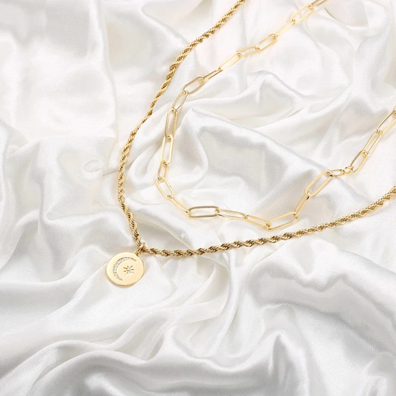 New Star Moon Round Coin Necklace Paper Clip Chain Twist Chain Double Layered Fashion Party Accessories
New Star Moon Round Coin Necklace Paper Clip Chain Twist Chain Double Layered Fashion Party Accessories