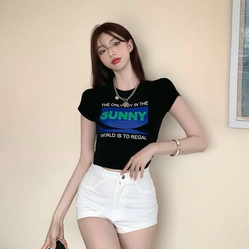 Summer new short T-shirt female letter printing short-sleeved loose T-shirt trendy slim sexy top
Summer new short T-shirt female letter printing short-sleeved loose T-shirt trendy slim sexy top