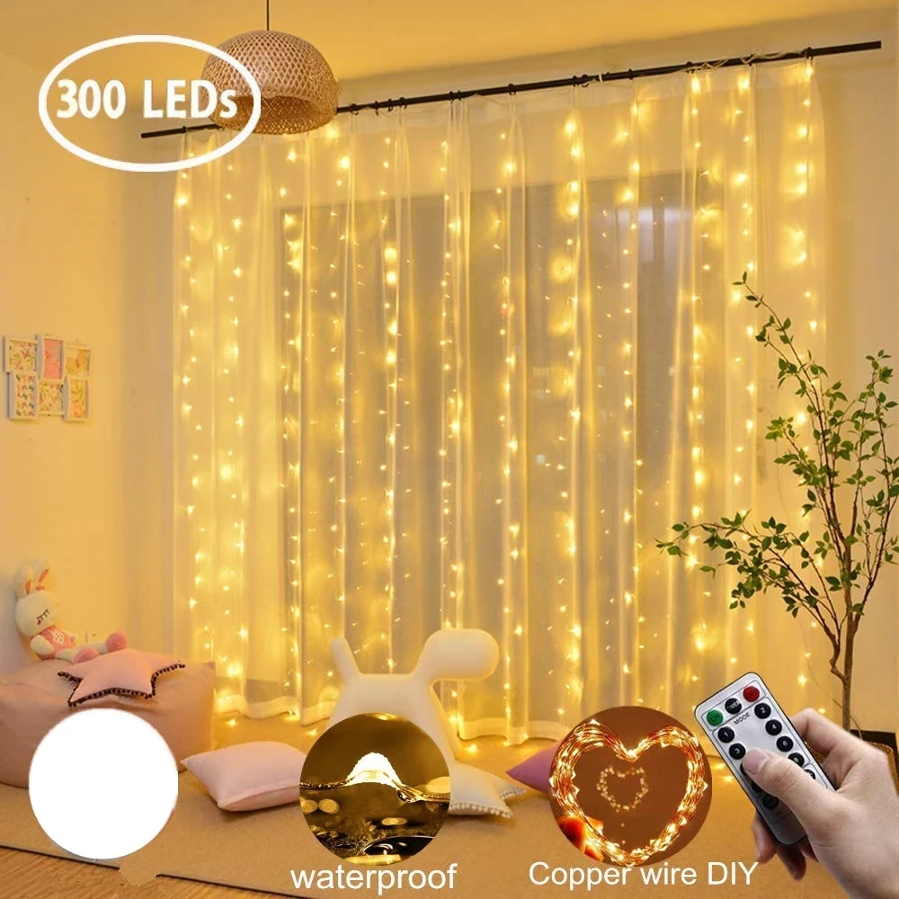 Curtain LED 3x3m 300Led String Light USB Fairy Icicle Copper Wire Remote Control Christmas Wedding Holiday Garden Window Outside
Curtain LED 3x3m 300Led String Light USB Fairy Icicle Copper Wire Remote Control Christmas Wedding Holiday Garden Window Outside