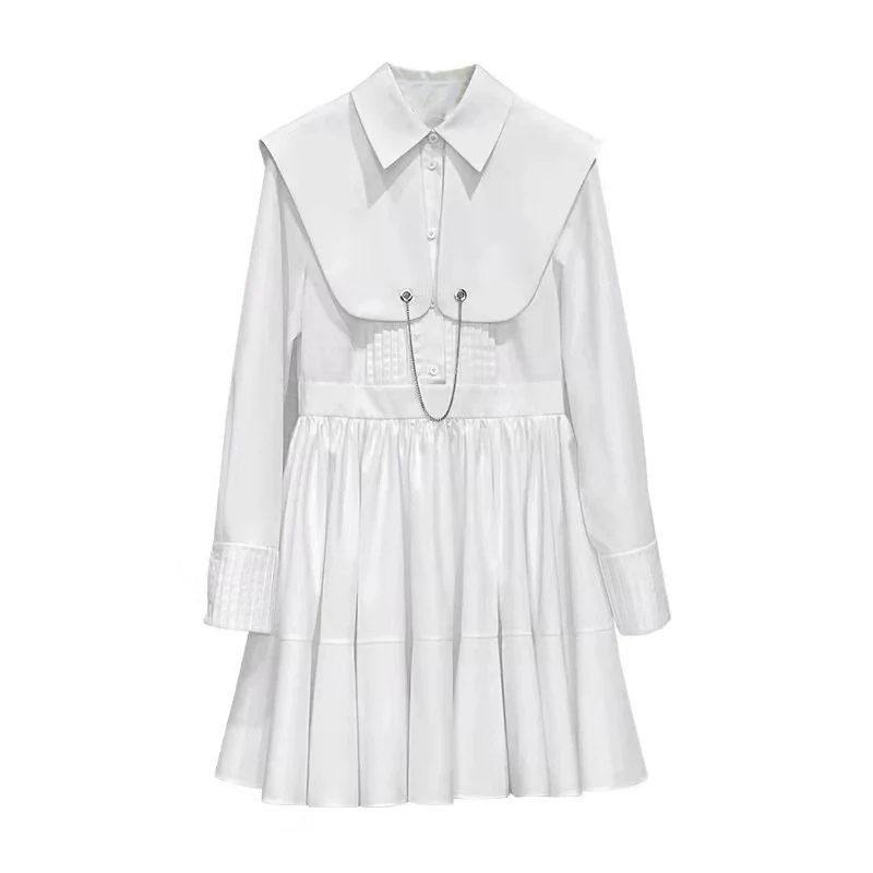 DEAT Women White Temperament Ruched Dress New Turn Down Neck Long Sleeve Loose Fit Fashion Tide Spring Summer 2021 GX1040
DEAT Women White Temperament Ruched Dress New Turn Down Neck Long Sleeve Loose Fit Fashion Tide Spring Summer 2021 GX1040