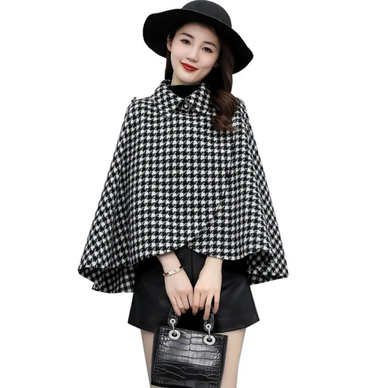 Fashion Houndstooth Cloak Woolen Coats For Women New Autumn Winter Elegant Lady Loose Cape Overcoat ponchos s1382
Fashion Houndstooth Cloak Woolen Coats For Women New Autumn Winter Elegant Lady Loose Cape Overcoat ponchos s1382