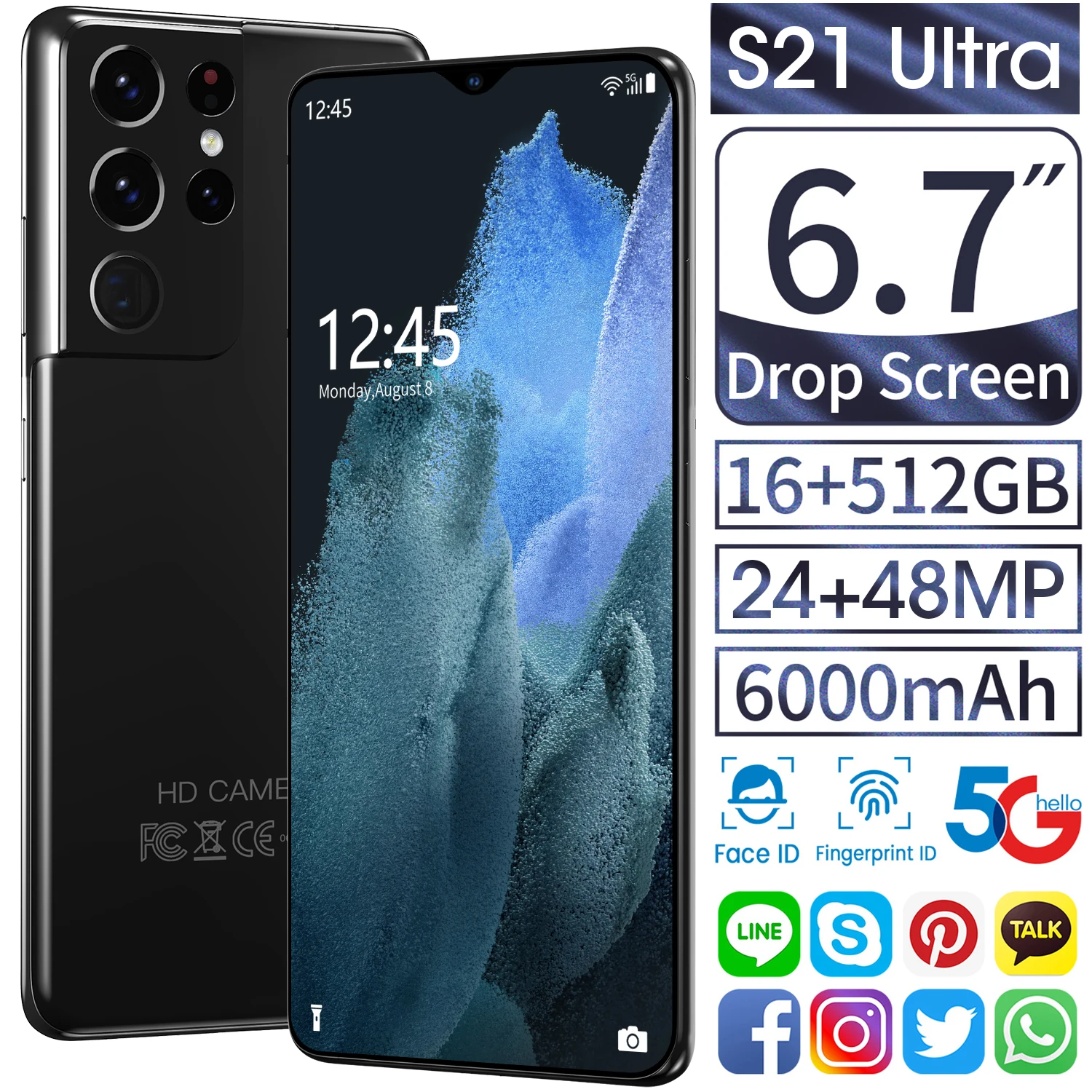 Top Selling SANSUMG Galax S21 Ultra 5G 6.7Inch 6000mAh Battery 4G/5G WIFI Dual SIM Mobile Phone Snapdragon888 16+512GB Cellphone
Top Selling SANSUMG Galax S21 Ultra 5G 6.7Inch 6000mAh Battery 4G/5G WIFI Dual SIM Mobile Phone Snapdragon888 16+512GB Cellphone