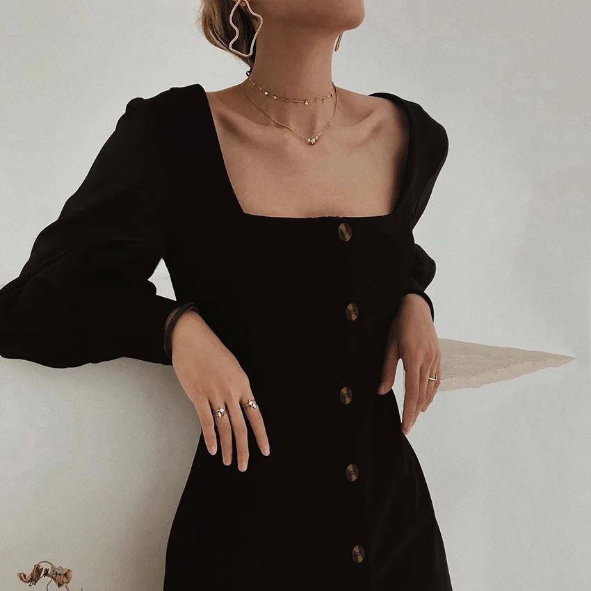 New Arrival Spring and Autumn Women Solid Color Single Breasted Lantern Sleeve Slim Dress
New Arrival Spring and Autumn Women Solid Color Single Breasted Lantern Sleeve Slim Dress