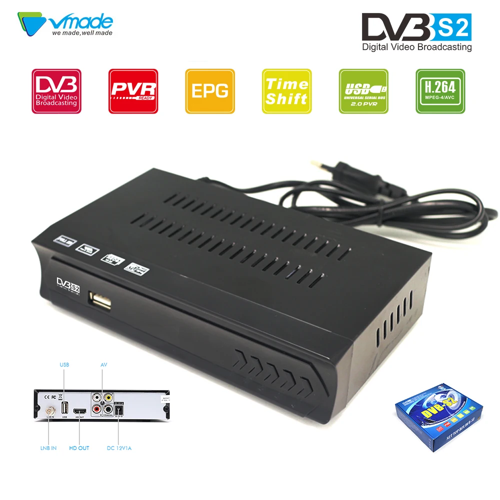

Vmade Original DVB-S2 M5 Satellite Receiver Full HD 1080P TV Tuner Support MPEG4 H.264 Youtube Bisskey M3U Stardard Set-Top Box
