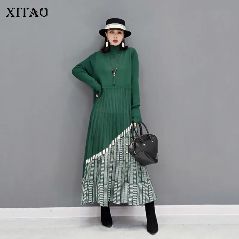 XITAO Pleated Dress Turtleneck A-line Loose Waist Empire Waist Ankle-length Contrast Color Patchwork Knitting New Autumn JL0261
XITAO Pleated Dress Turtleneck A-line Loose Waist Empire Waist Ankle-length Contrast Color Patchwork Knitting New Autumn JL0261