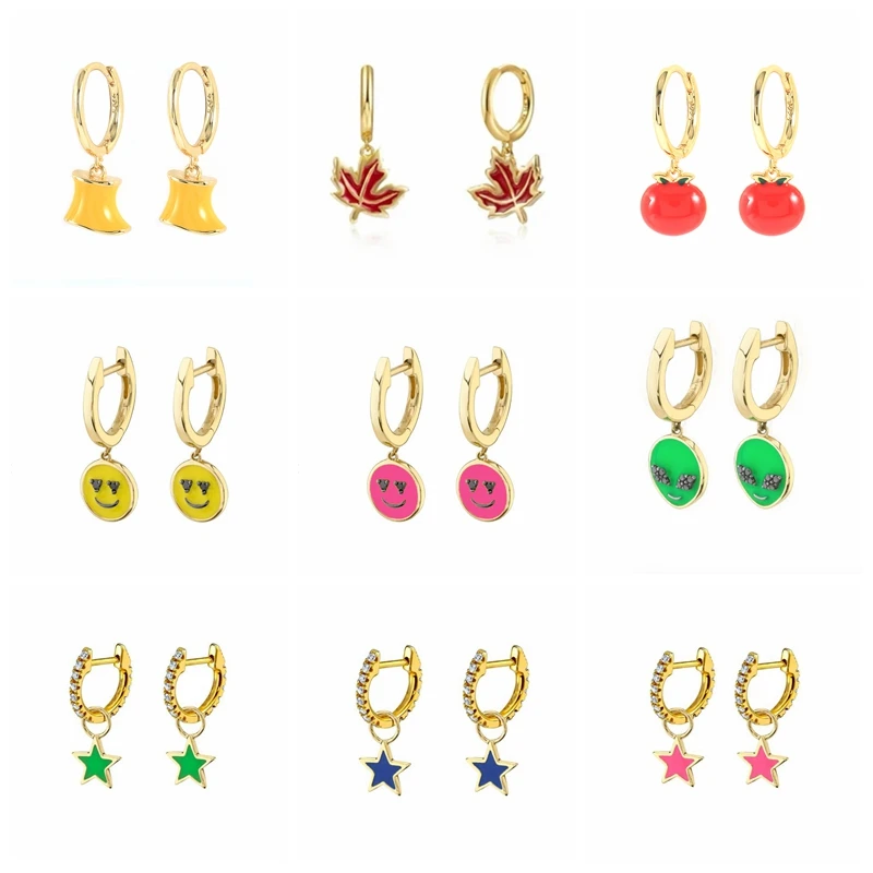 BOAKO Earrings 2021 Trend Earrings Silver 925 Huggie Earrings For Women Fruits Star Smiley Hoop Summer Fruits Серьги Kolczyki
BOAKO Earrings 2021 Trend Earrings Silver 925 Huggie Earrings For Women Fruits Star Smiley Hoop Summer Fruits Серьги Kolczyki
