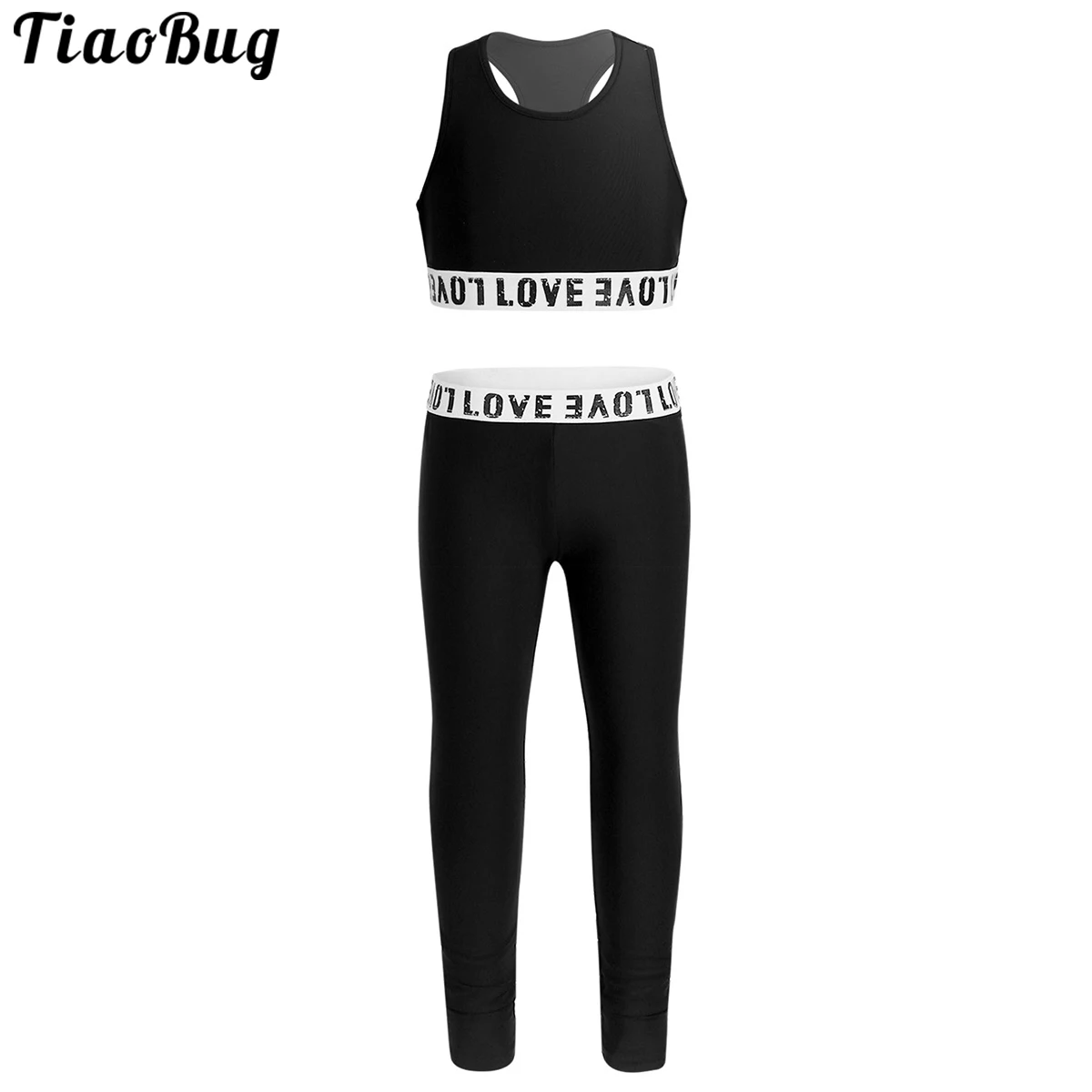 

TiaoBug 2Pcs Kids Girls Athletic Outfit Letter Printed Sleeveless Racer Back Tanks Crop Top With Leggings Set For Gym Workout