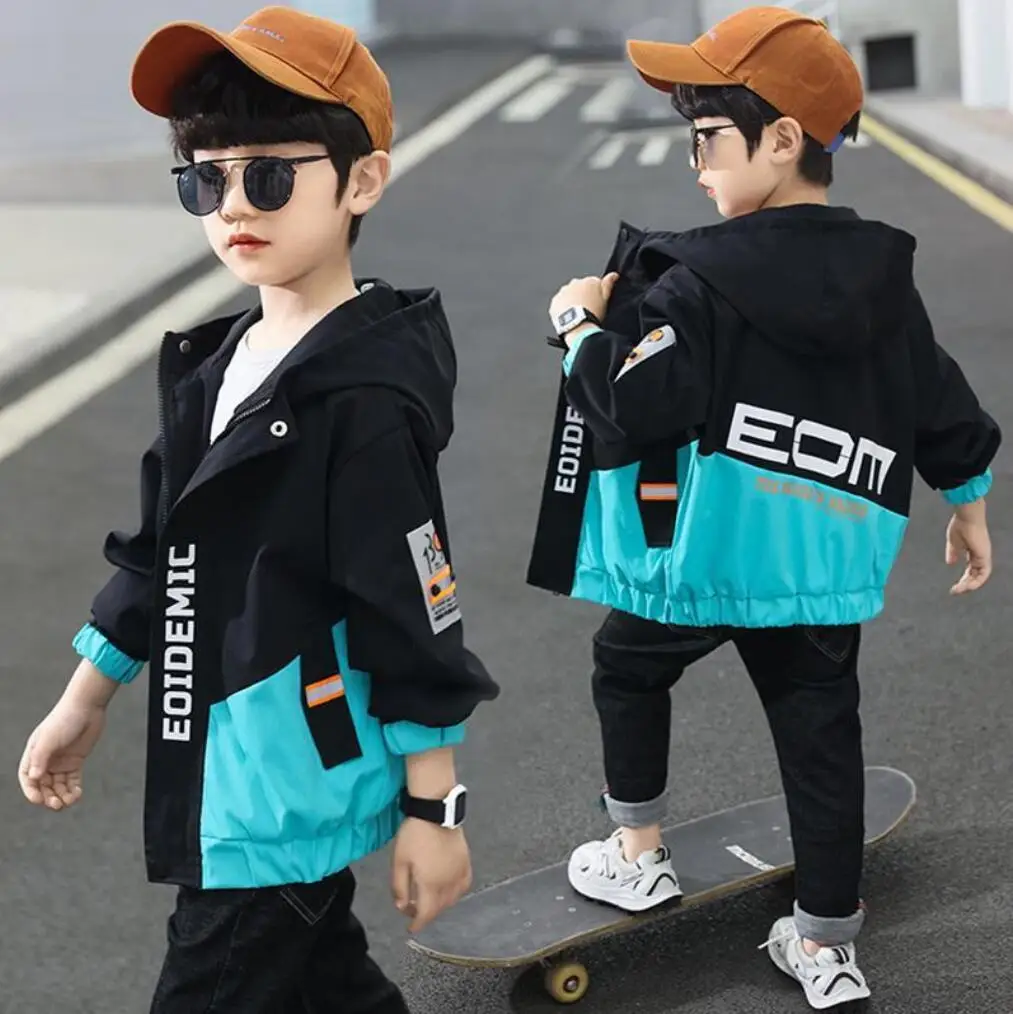 

Fashion Hoodend Boys Coat Spring Autumn Children Outwear Tops Teenagers Clothes Matching Jackets Boy Kids 3-12Years Old