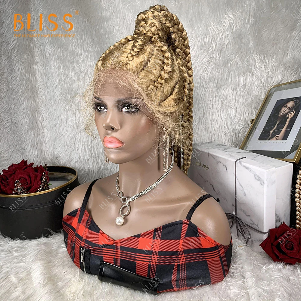 

Blonde Braided Synthetic Lace Front Wigs For Black Women African Braids Wig crochet hair Braid 150% Density 24inches Box Braids