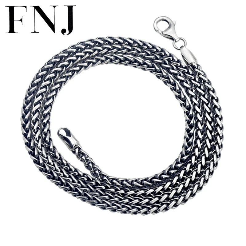 

FNJ 3mm Dagon Bone Chain Necklace 925 Silver 45cm to 70cm Original S925 Thai Women Men Vintage New Fashion