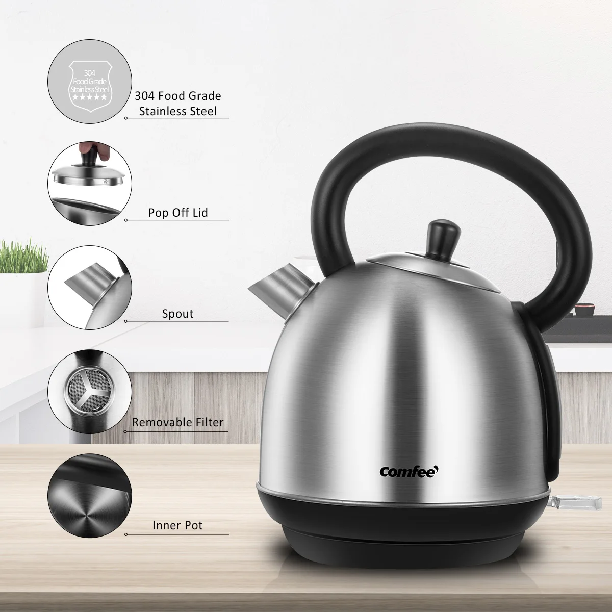 1500W 1.8L Stainless Steel Inner Pot and Lid Electric Kettle with Removable Water Filter. Boil-dry Protection US Warehouse
1500W 1.8L Stainless Steel Inner Pot and Lid Electric Kettle with Removable Water Filter. Boil-dry Protection US Warehouse