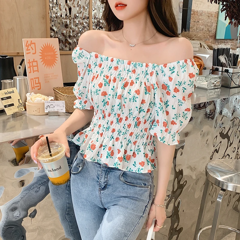 2021 Korean Women's Elegant One-word Neck Flared Sleeve Floral Two-wear Pleated Waist Princess Sleeve Chiffon Blouse Tops Mujer
2021 Korean Women's Elegant One-word Neck Flared Sleeve Floral Two-wear Pleated Waist Princess Sleeve Chiffon Blouse Tops Mujer