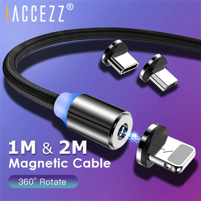 !ACCEZZ СВЕТОДИОДНЫЙ Магнитный зарядный кабель для iPhone 12 6 7 8X11 Pro Max Samsung S10s Type C Lighting