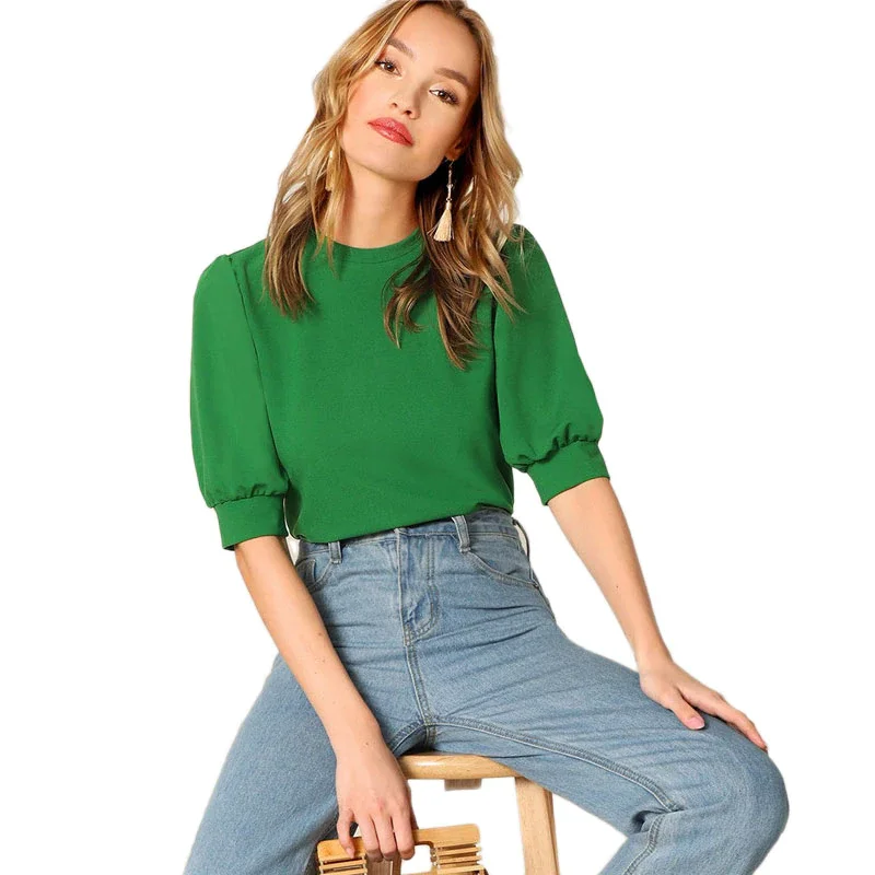2021 Summer Women Casual Green Puff Sleeve Keyhole Back Solid T-shirt Blouse Half Sleeve Elegant Blouses Tops 5 Colors
2021 Summer Women Casual Green Puff Sleeve Keyhole Back Solid T-shirt Blouse Half Sleeve Elegant Blouses Tops 5 Colors