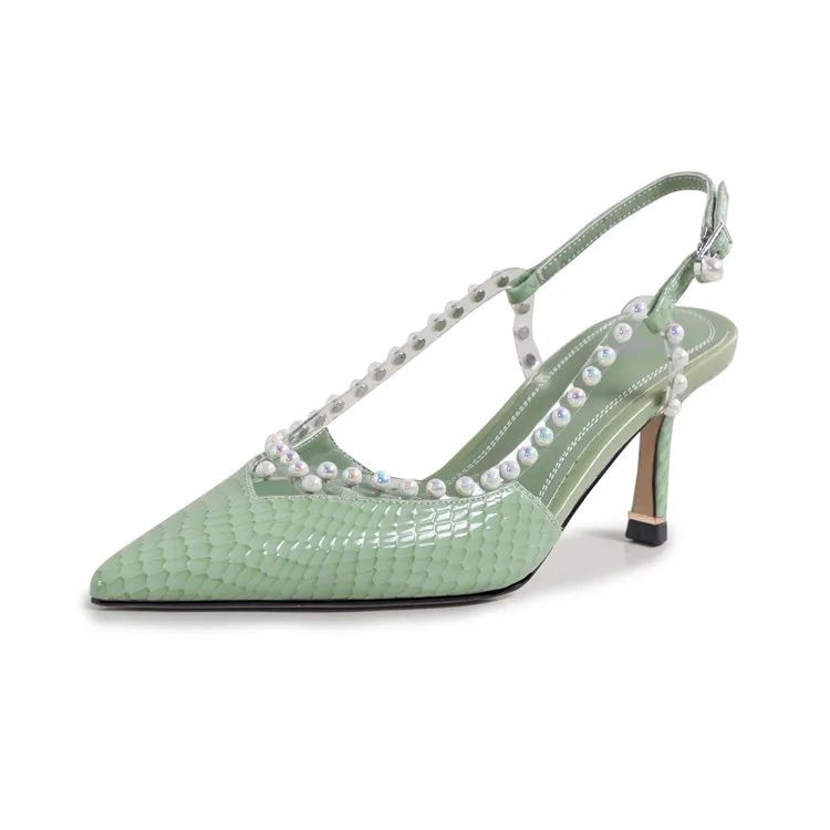 2021 new Korean sexy pointed black pearl high heels women's back empty shallow mouth fashion thin heel sandals
2021 new Korean sexy pointed black pearl high heels women's back empty shallow mouth fashion thin heel sandals