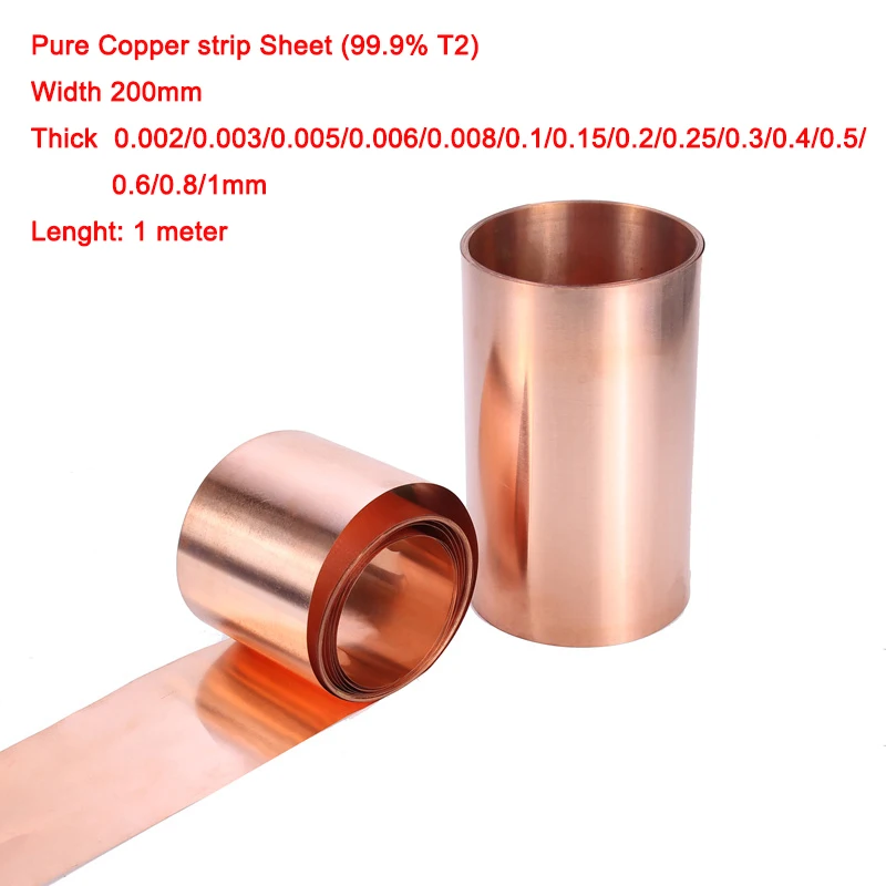 

1M Pure Copper Sheet 99.9% T2 Cu Foil Widt 200mm x Thick0.02/0.03/0.05/0.06/0.08/0.1/0.15/0.2/0.25/0.3/0.4/0.5/0.6/0.8/1mm