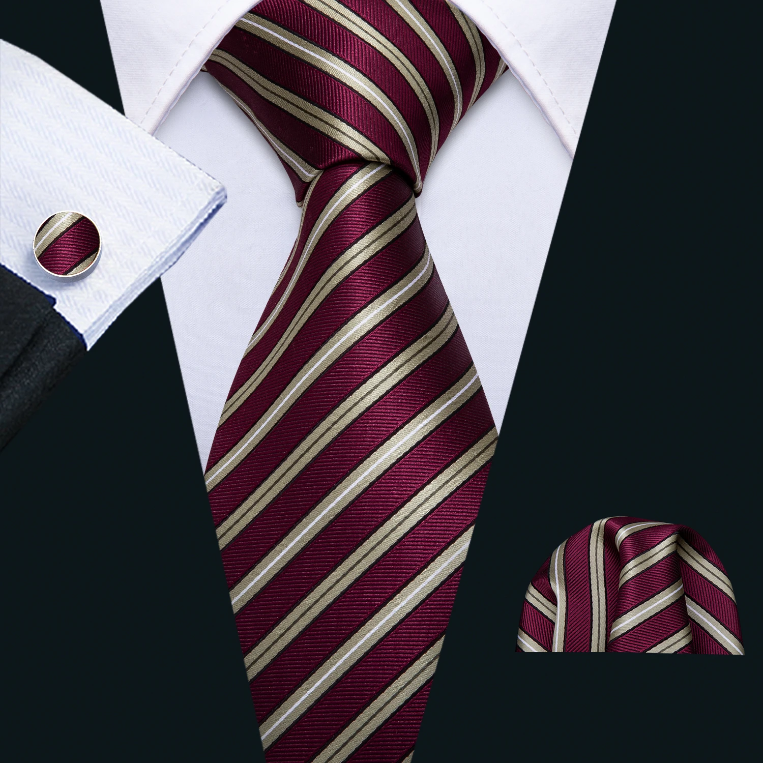 Men Stripe Ties Red Silk Tie Yellow Necktie Set Pocket Square Cufflinks Classic Neck Tie for Business Wedding Barry.Wang FA-5185
Men Stripe Ties Red Silk Tie Yellow Necktie Set Pocket Square Cufflinks Classic Neck Tie for Business Wedding Barry.Wang FA-5185