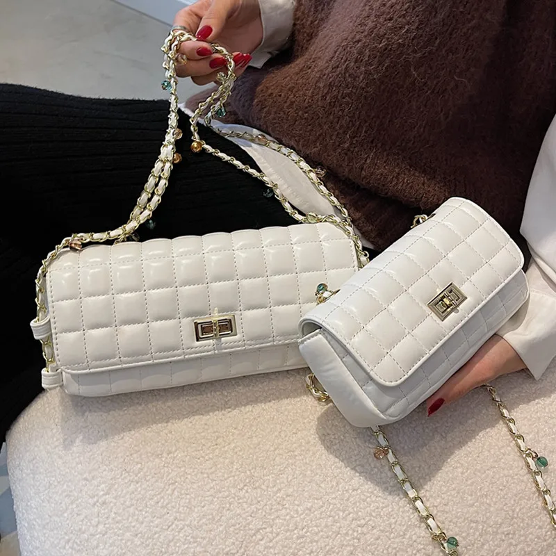 Women Plaid Shoulder Bags White Lattice Chain Crossbody Bag Luxury Designer Pu Leather Handbags for Ladies Quilted Messenger Bag
Women Plaid Shoulder Bags White Lattice Chain Crossbody Bag Luxury Designer Pu Leather Handbags for Ladies Quilted Messenger Bag