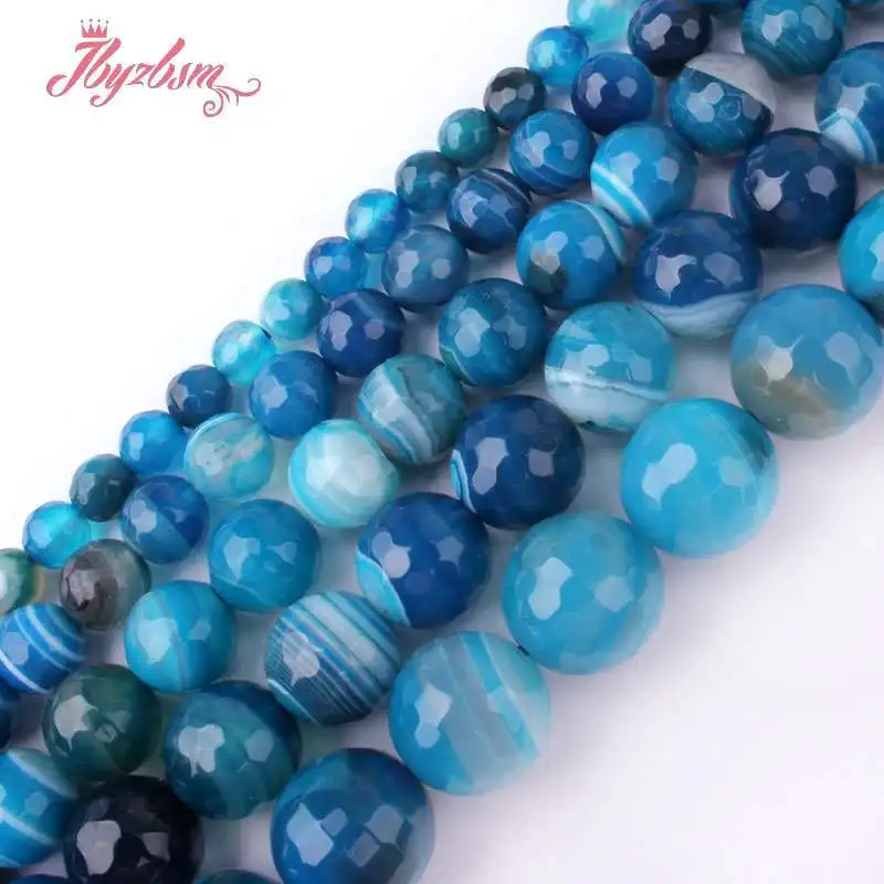

Natural Blue Agates Round Faceted Bead 6/8/10/12mm Stone Beads Loose Spacer For DIY Necklace Bracelet Jewelry Making Strand 15"