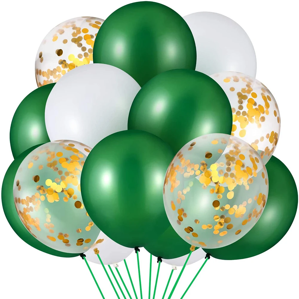 

50pcs/lot Green White Balloons Jungle Safari Dinosaur Theme 12Inch Confetti green Balloons Baby Shower Hawaiian Birthday Party