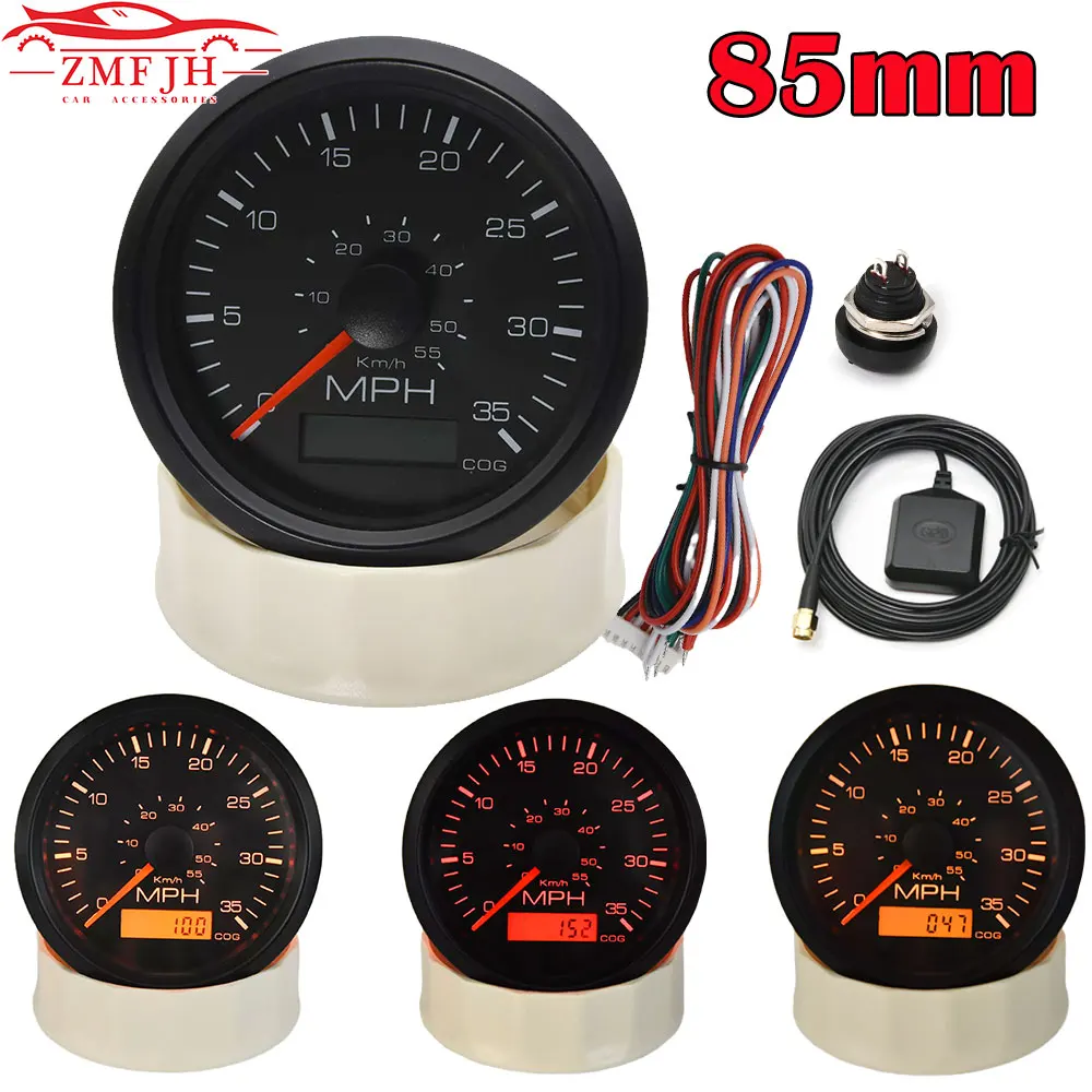 

85mm 35MPH 55KM/H Boat Digital GPS Speedometer Odometer Gauge Marine Truck Yacht with Red /Yellow/Orange Backlight Color 9-32V