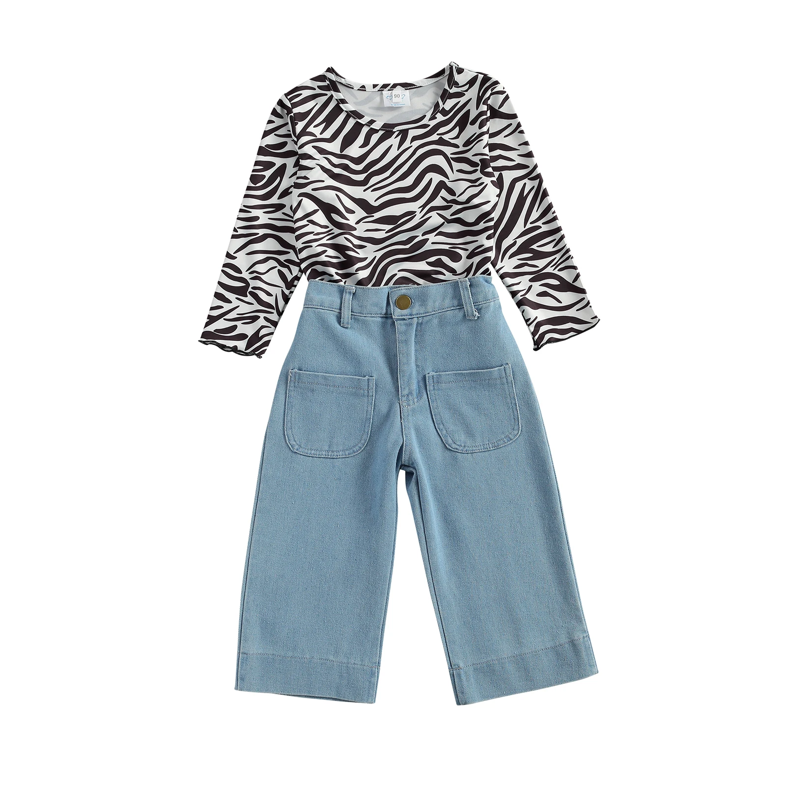 Kids Girls Fashion 2 Pieces Outfit Set Long Sleeve Zebra-stripe Print Tops + Wide Leg Jeans Set Spring Autumn Children Clothing
Kids Girls Fashion 2 Pieces Outfit Set Long Sleeve Zebra-stripe Print Tops + Wide Leg Jeans Set Spring Autumn Children Clothing