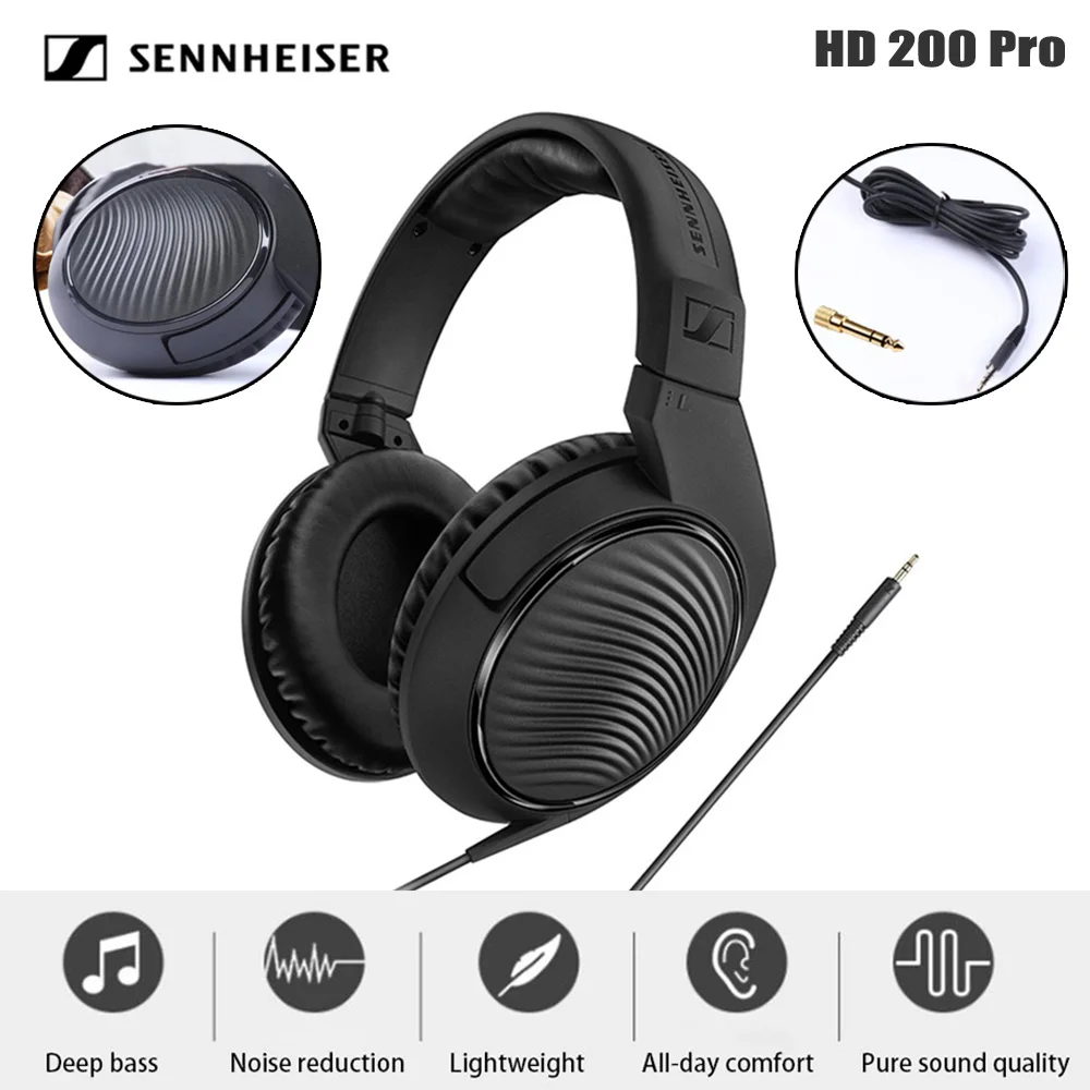 

Оригинальные наушники Sennheiser HD 200 Pro с профессиональным монитором, наушники с глубокими басами, проводные наушники с шумоподавлением, Hi-Fi гар...