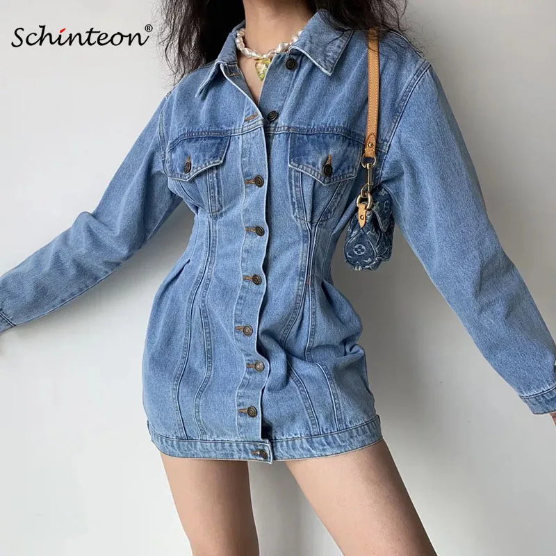 Schinteon Women Denim Mini Dress A-Line Vintage Turn-Down Collar Single Breasted Slim Sexy Fashion Short Dresses
Schinteon Women Denim Mini Dress A-Line Vintage Turn-Down Collar Single Breasted Slim Sexy Fashion Short Dresses