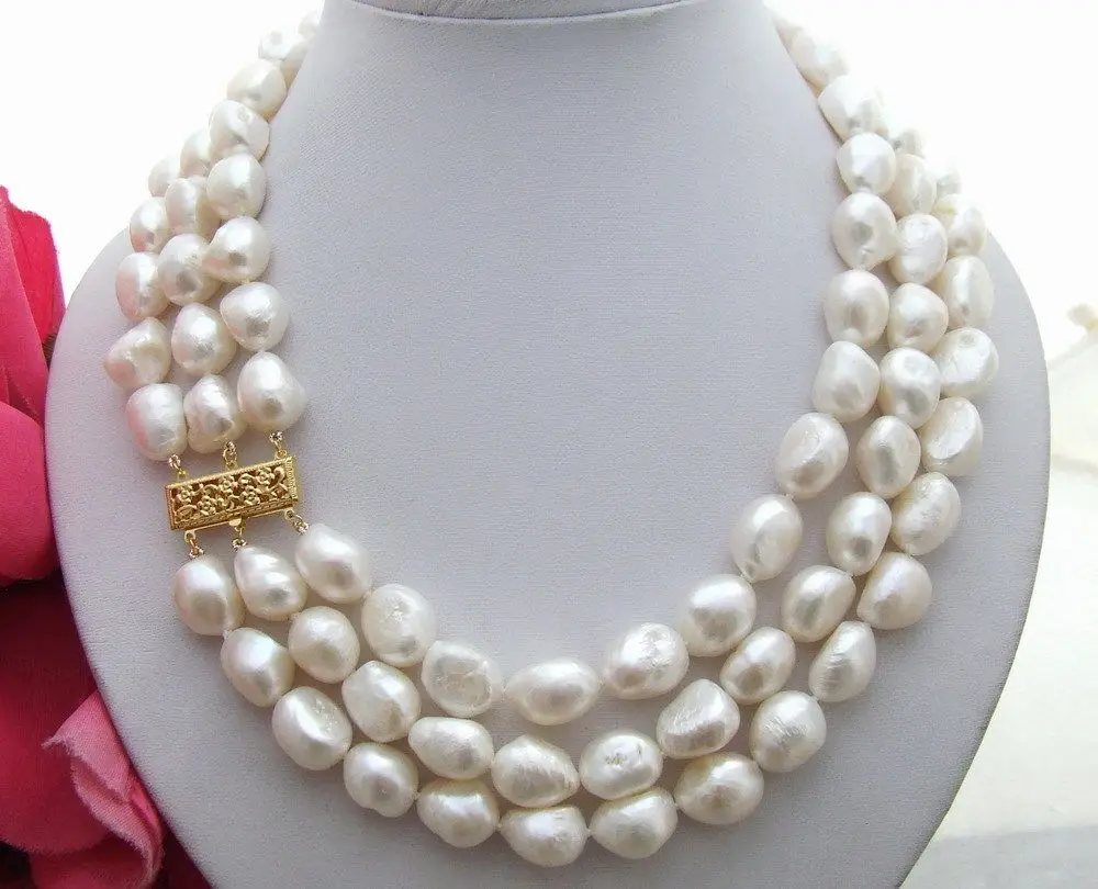 

Natural freshwater pearls 17"18"19" 9-11MM White Baroque rregular shaped Pearl Necklace
