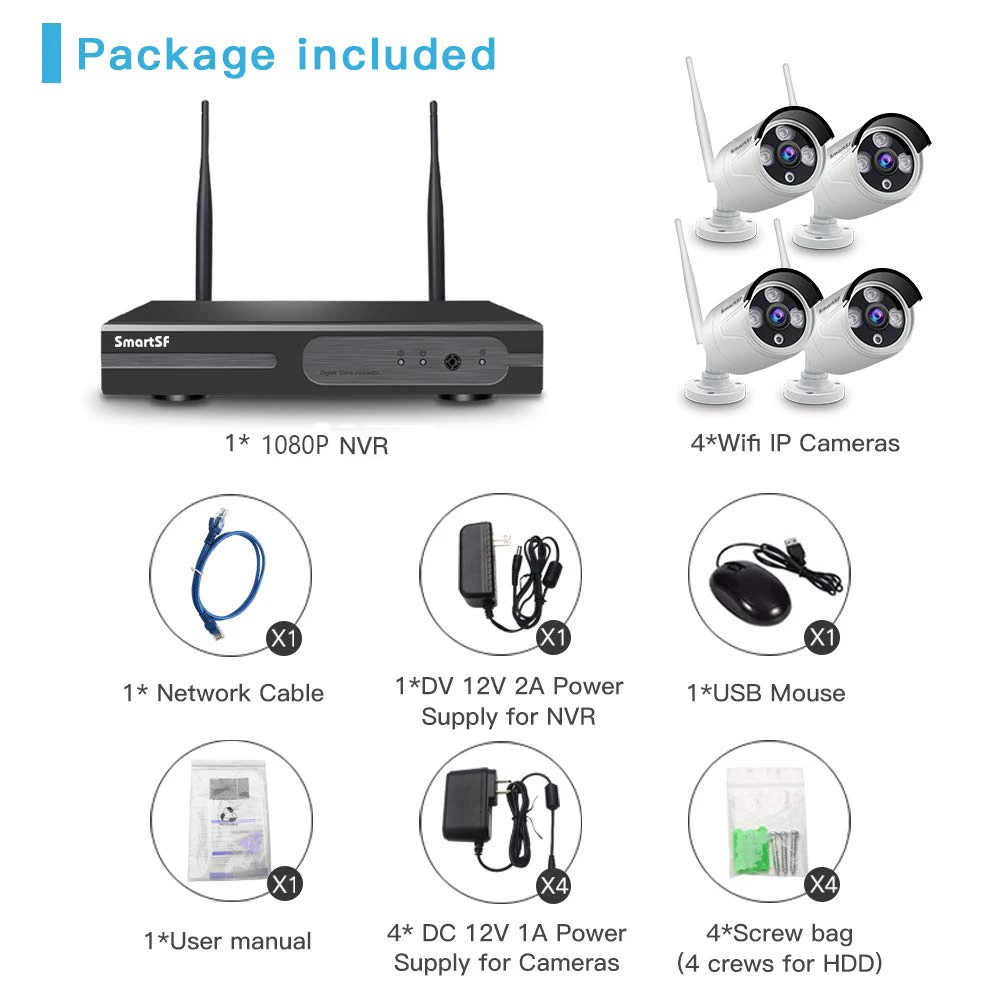 

SmartSF 8CH Wireless CCTV System 1080P NVR 2MP IR-CUT Outdoor Video Recorder Camera IP Security System Video Surveillance Kit