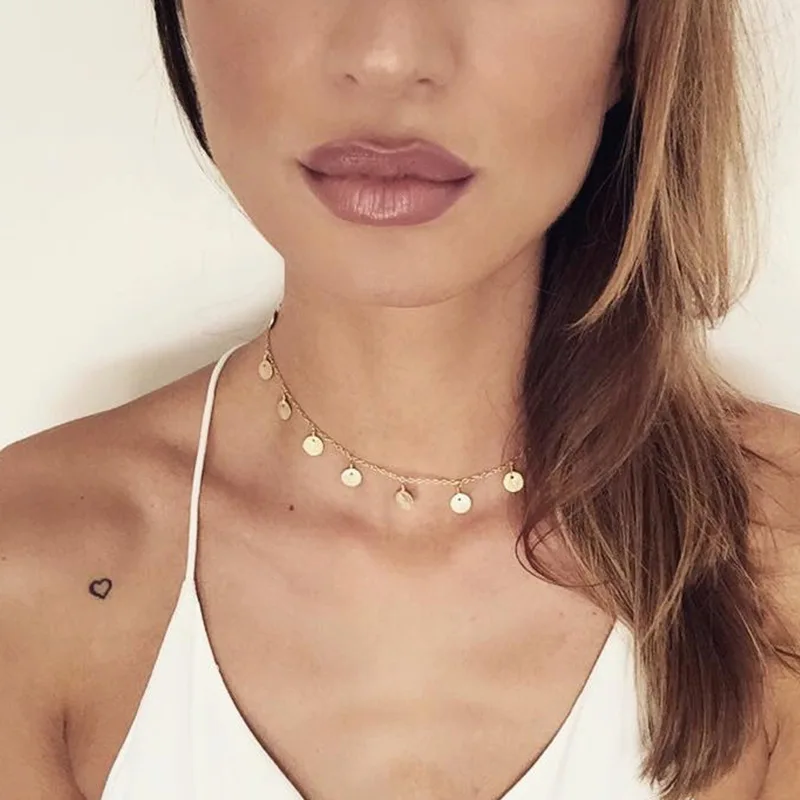 New Fashion Shiny Gold Color Sequins Coin Tassel Pendant Women Choker Necklace Ladies Short Chain Collares Necklace Jewelry Gift
New Fashion Shiny Gold Color Sequins Coin Tassel Pendant Women Choker Necklace Ladies Short Chain Collares Necklace Jewelry Gift