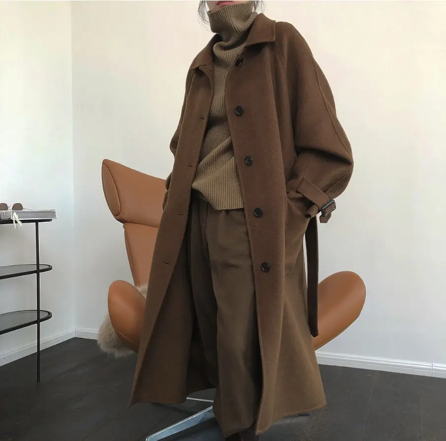 Winter New Fashion Silhouette Wool Double-Sided Woolen Coat Lapel Loose Mid-Length woolen coat women black brown
Winter New Fashion Silhouette Wool Double-Sided Woolen Coat Lapel Loose Mid-Length woolen coat women black brown