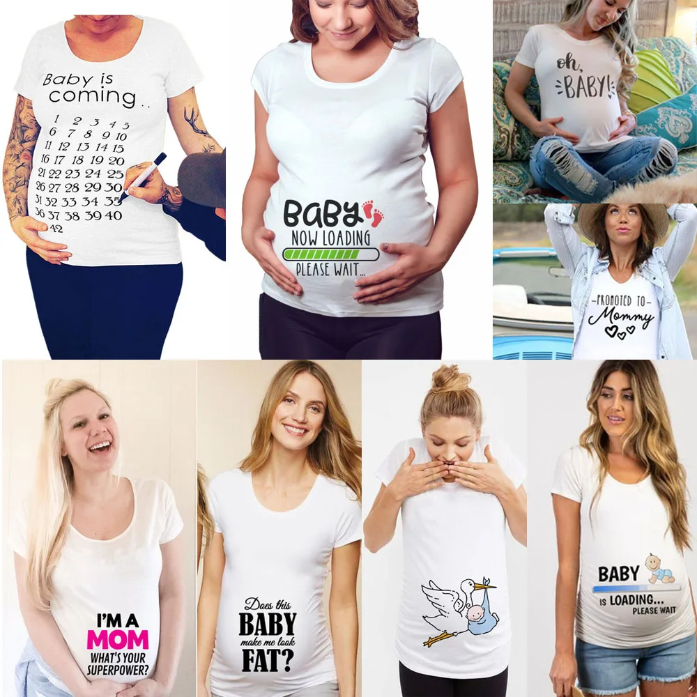 

HS 2020 совершенно новая женская одежда для беременных, Детская Футболка для беременных с надписью Now Loading пожалуйста, подождите, летние футбол...
