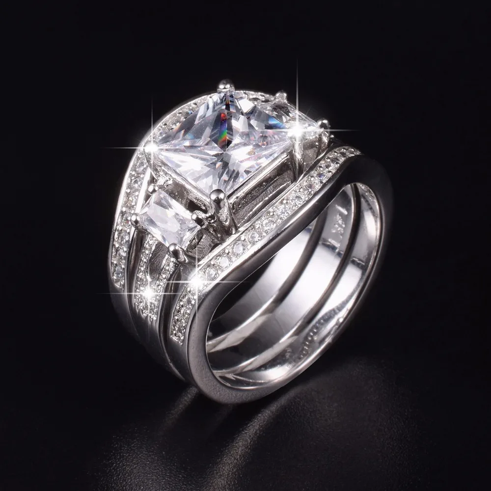 Luxury Three-stone Simulated Diamond Rings Sets 3-in-1 Engagement Wedding Ring finger For Women 10K White gold Plated Jewelry
Luxury Three-stone Simulated Diamond Rings Sets 3-in-1 Engagement Wedding Ring finger For Women 10K White gold Plated Jewelry