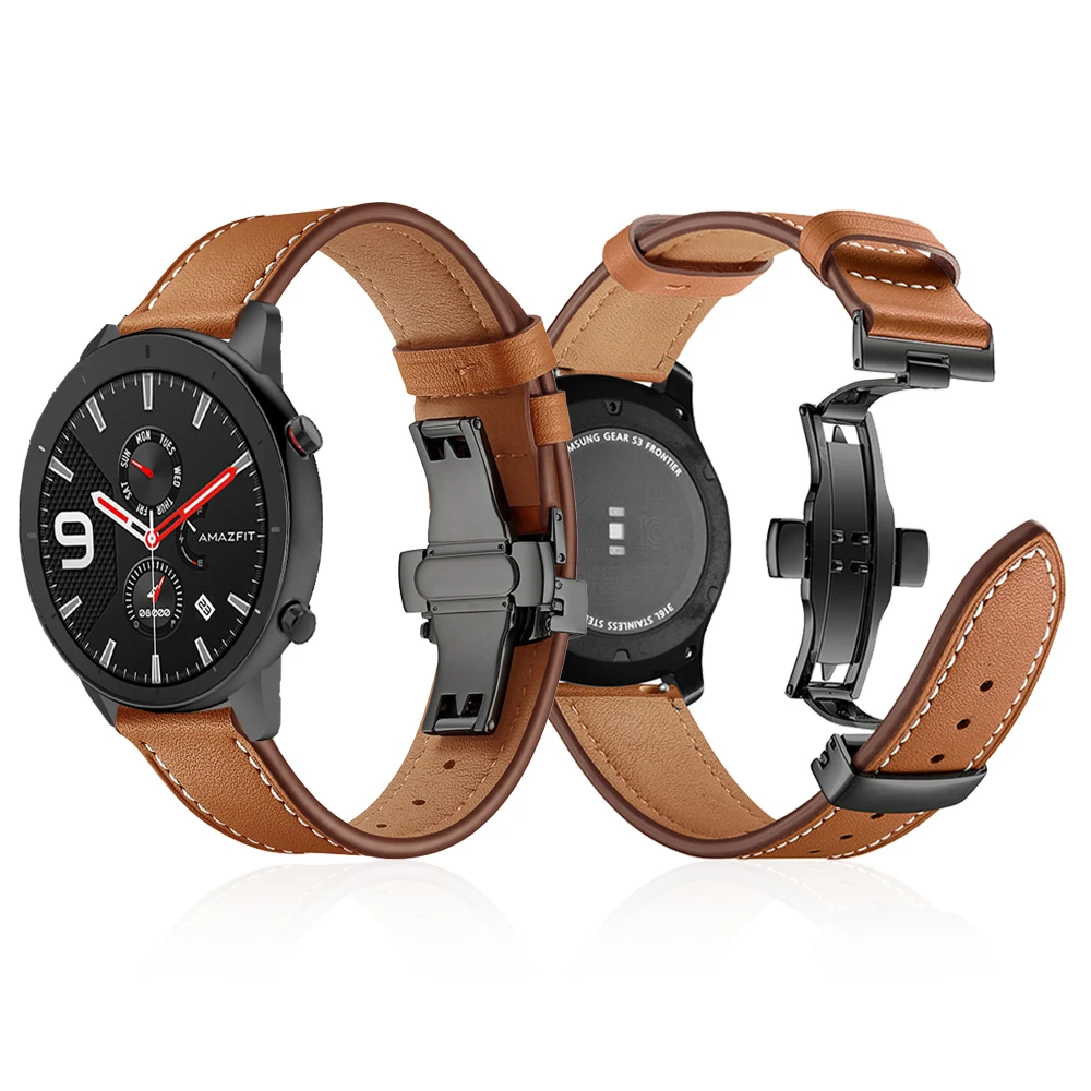 Кожаный ремешок с застежкой бабочкой для Xiaomi Huami Amazfit GTR 47 мм 42 браслет Bip lite/Stratos