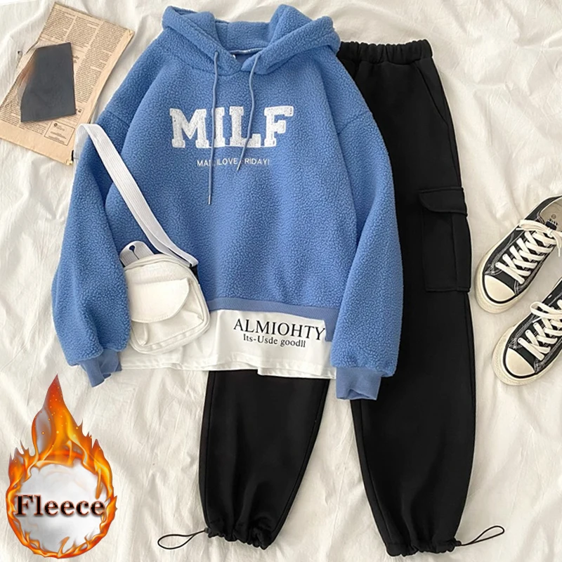 Women Fleece Letter Print Two Piece Set Casual Long Sleeve Hoodie Sweatshirts And Jogging Pants Suit Lamb wool Female Tracksuits
Women Fleece Letter Print Two Piece Set Casual Long Sleeve Hoodie Sweatshirts And Jogging Pants Suit Lamb wool Female Tracksuits