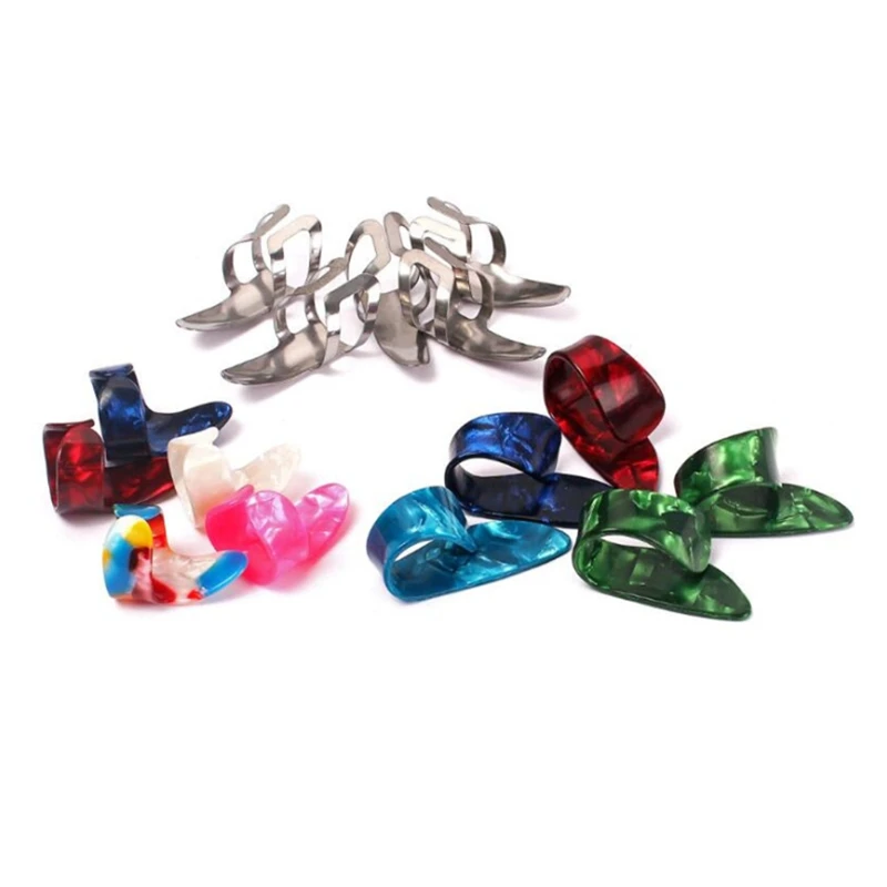 15Pcs/Set Celluloid Metal Finger Thumb Guitar Picks Plectrums 5 Thumb + 10 Finger