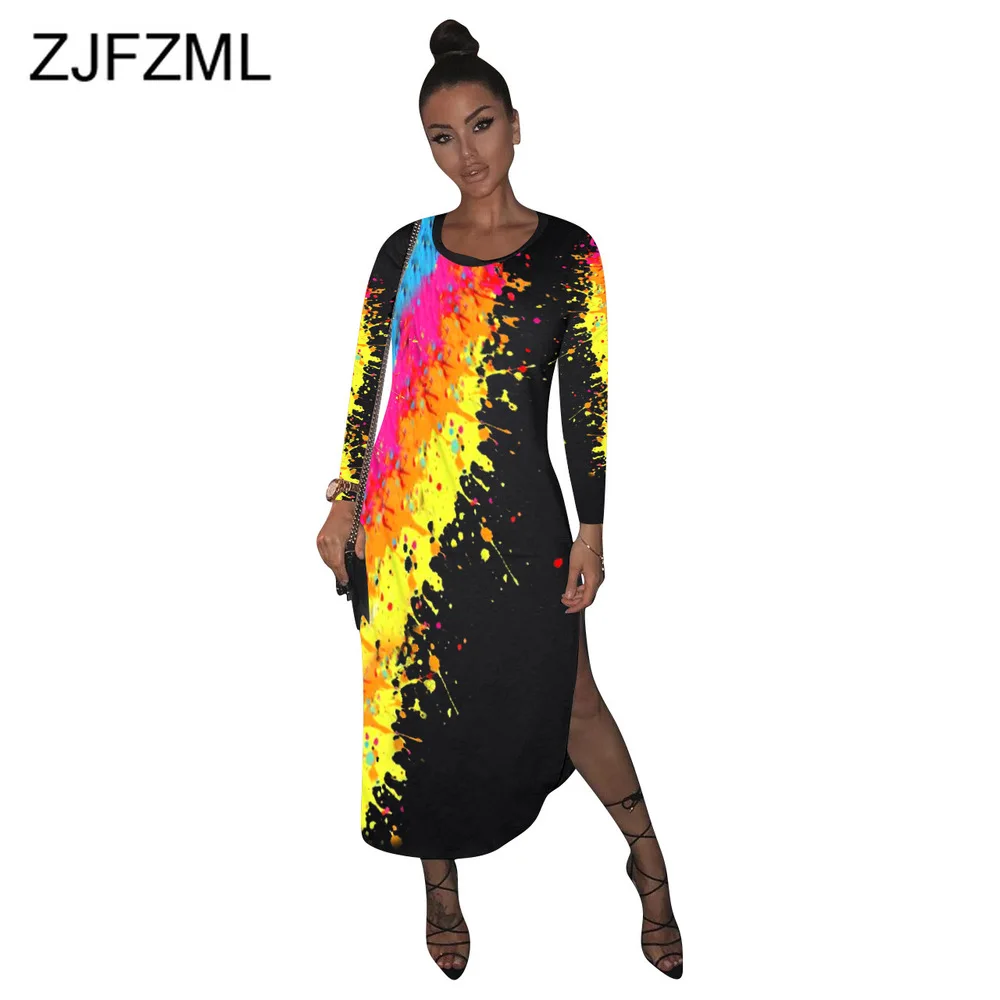 Graffiti Painting Print Autumn Long Dress Women Sexy Round Neck Long Sleeve Party Dresses High Street Side High Split Vestidos
Graffiti Painting Print Autumn Long Dress Women Sexy Round Neck Long Sleeve Party Dresses High Street Side High Split Vestidos