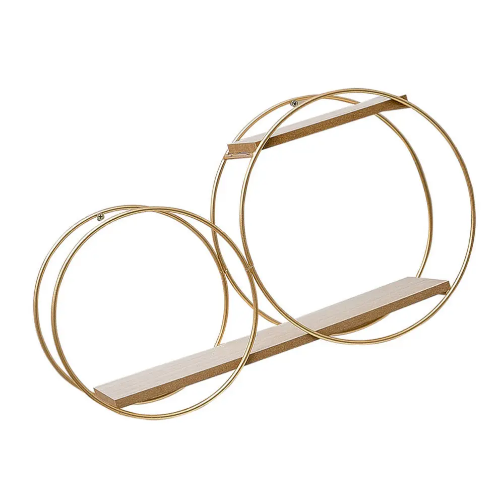 1Pc Wall Hanging Storage Basket Plank Compartment Shelf Wall Decoration (Golden)
