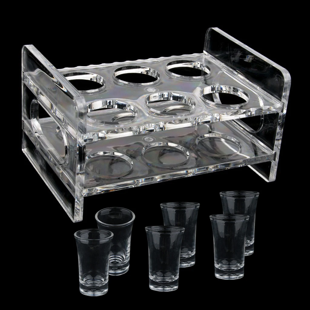 6PCS 35ml Shot Glass & 6-Hole Clear Holder Rack Serving Tray Set, Made of food-grade PC plastic, shock & wear resistant
6PCS 35ml Shot Glass & 6-Hole Clear Holder Rack Serving Tray Set, Made of food-grade PC plastic, shock & wear resistant