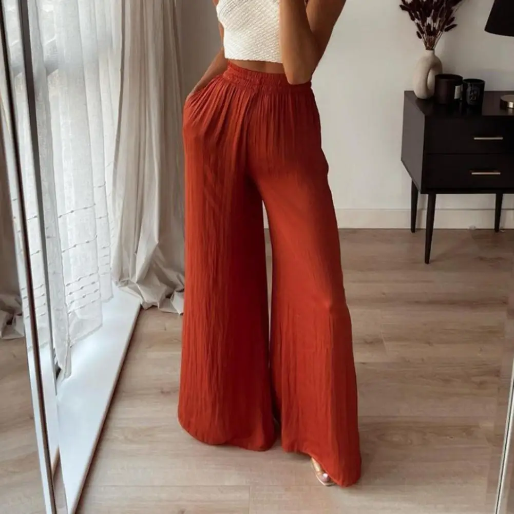 Женские свободные брюки с широкими штанинами, простые однотонные повседневные брюки с высокой талией для отдыха, 2021 
Женские свободные брюки с широкими штанинами, простые однотонные повседневные брюки с высокой талией для отдыха, 2021