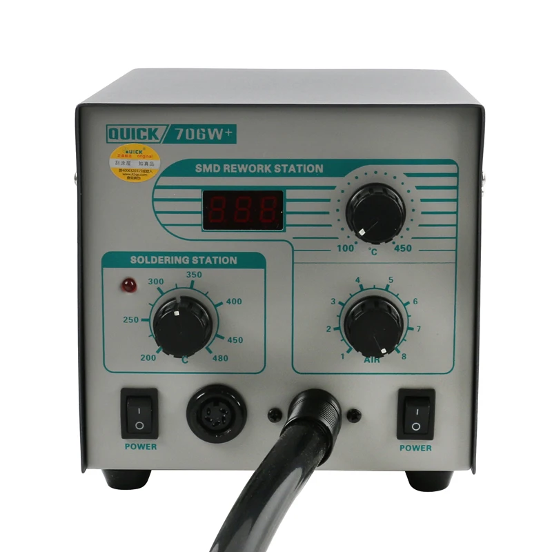 QUICK 706W+ 2 in 1 Display Adjustable Hot Air Rework Station Soldering Lead-free Desoldering Lead Free Iron BGA Repair Electric
QUICK 706W+ 2 in 1 Display Adjustable Hot Air Rework Station Soldering Lead-free Desoldering Lead Free Iron BGA Repair Electric