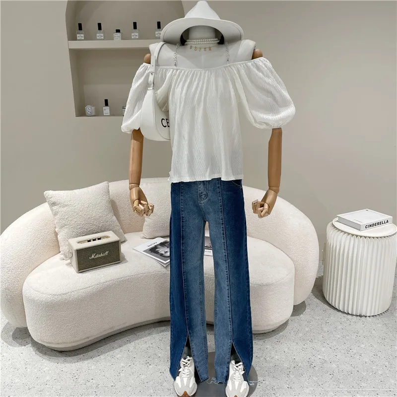 Women's Spring Summer 2021 Fashion Off Shoulder short suspender top temperament white shirt
Women's Spring Summer 2021 Fashion Off Shoulder short suspender top temperament white shirt