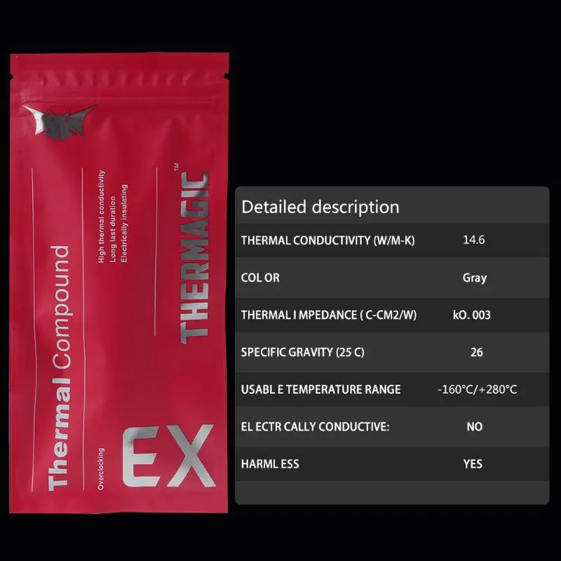 ZF-EX 14.6W/m k High Performance Compound Thermal Paste Conductive Grease Heatsink For CPU GPU Chipset notebook Cooling
ZF-EX 14.6W/m k High Performance Compound Thermal Paste Conductive Grease Heatsink For CPU GPU Chipset notebook Cooling