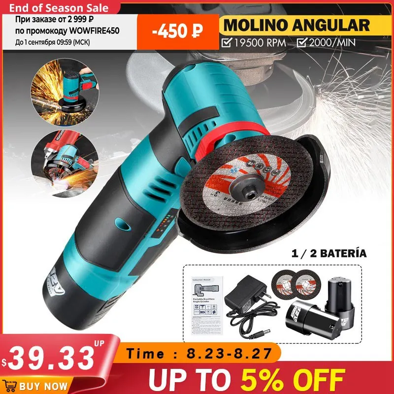 12V 500W Brushless Angle Grinder Mini Cordless Angle Grinder Polishing Machine Diamond Cutting Power Tool with Two Batteries
12V 500W Brushless Angle Grinder Mini Cordless Angle Grinder Polishing Machine Diamond Cutting Power Tool with Two Batteries