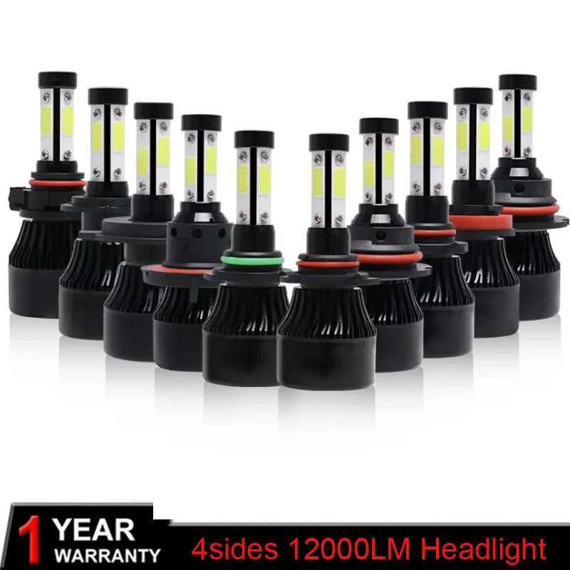 

2PCS Car Headlight Bulbs LED 4sides Car Light 6500K 12000LM 100W H1 H3 H4 H7 H8 H11 9005 9006 LED Fog Light 200M Lighting Range