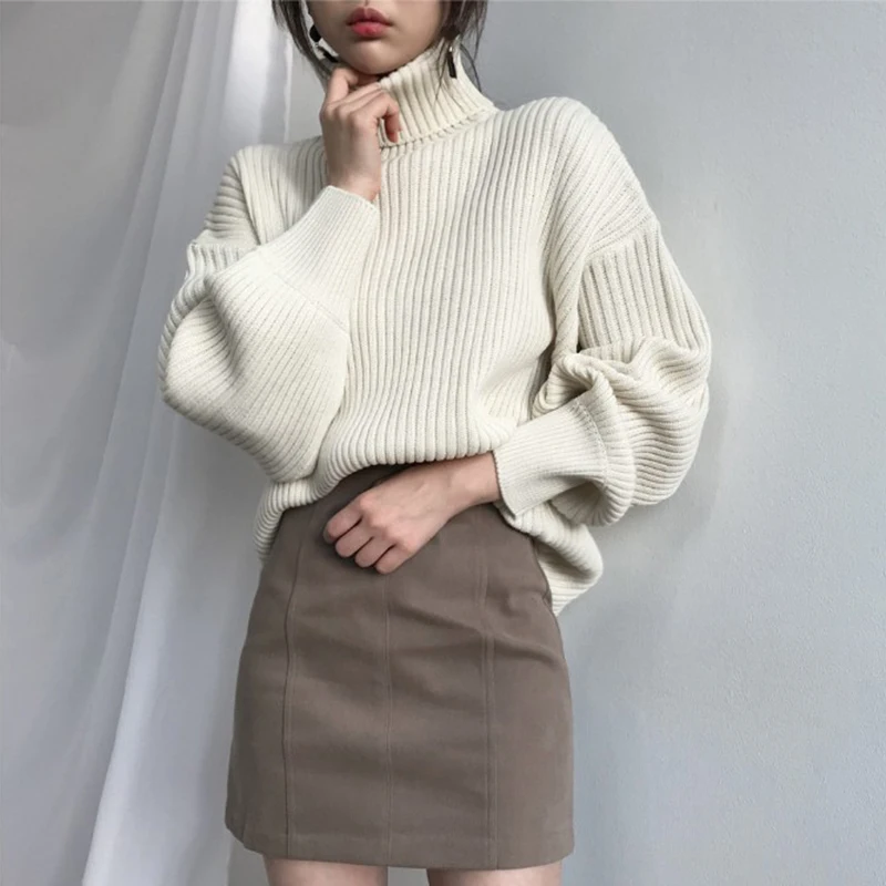Lucyever Women Loose Knitted Turtleneck Sweaters Autumn Winter Casual Long Sleeve Pullovers Female Korean Solid Color Knit Tops
Lucyever Women Loose Knitted Turtleneck Sweaters Autumn Winter Casual Long Sleeve Pullovers Female Korean Solid Color Knit Tops