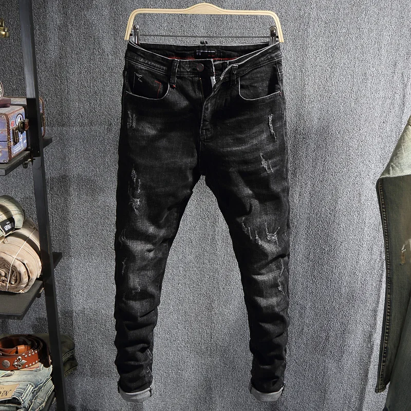 2021 Streetwear Men Jeans Black Color Elastic Ripped Jeans Men Slim Fit Denim Pencil Pants New Style Hip Hop Jeans Homme
2021 Streetwear Men Jeans Black Color Elastic Ripped Jeans Men Slim Fit Denim Pencil Pants New Style Hip Hop Jeans Homme